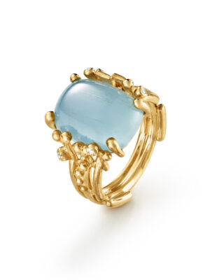 Ring, BoHo Medium Blå Akvamarin gult gull 0,04 ct. TW.VS.