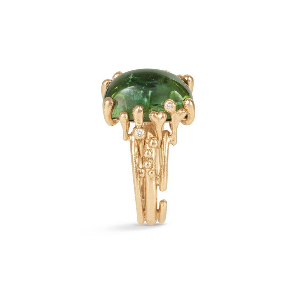 Ring, BoHo Medium Grønn Turmalin gult gull 0,04 ct. TW.VS.