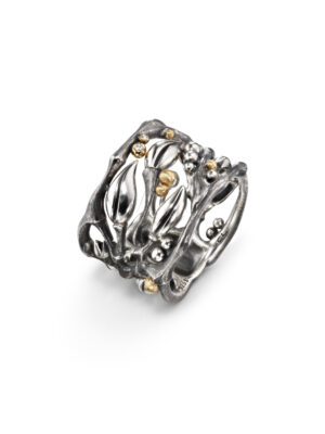 Ring, Forest sølv og 18 k gult gull 0,02 ct TW.VS.