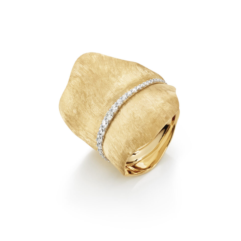 Ring, Leaves Pavé stor 18 k gult gull 0,45 ct TW.VS.