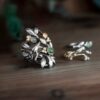 Ring, Forest stor sølv og 18 k gult gull med diamanter 0,08 ct TW.VS. - Serpentin, Grå Månesten og Rutilkvarts 