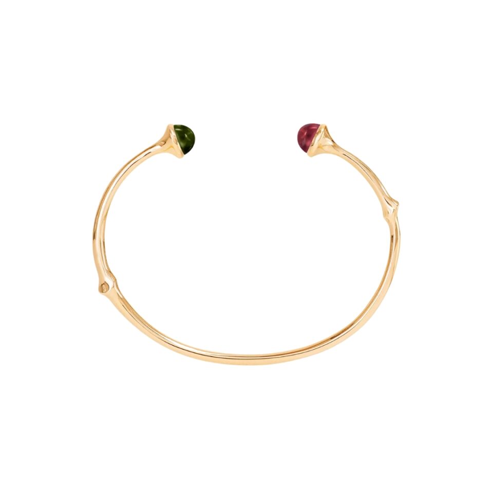 Armring, Nature Bangle Cerise- og Grønn Turmalin gult gull