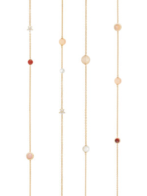 Kjede, Shooting Stars Collier 90 cm 3 Stjerner 0,12 ct. TW.VS. - Blush Månesten, Grå Månesten, Rosa Korall, Hvit Perle, Karneol og Rosenkvarts