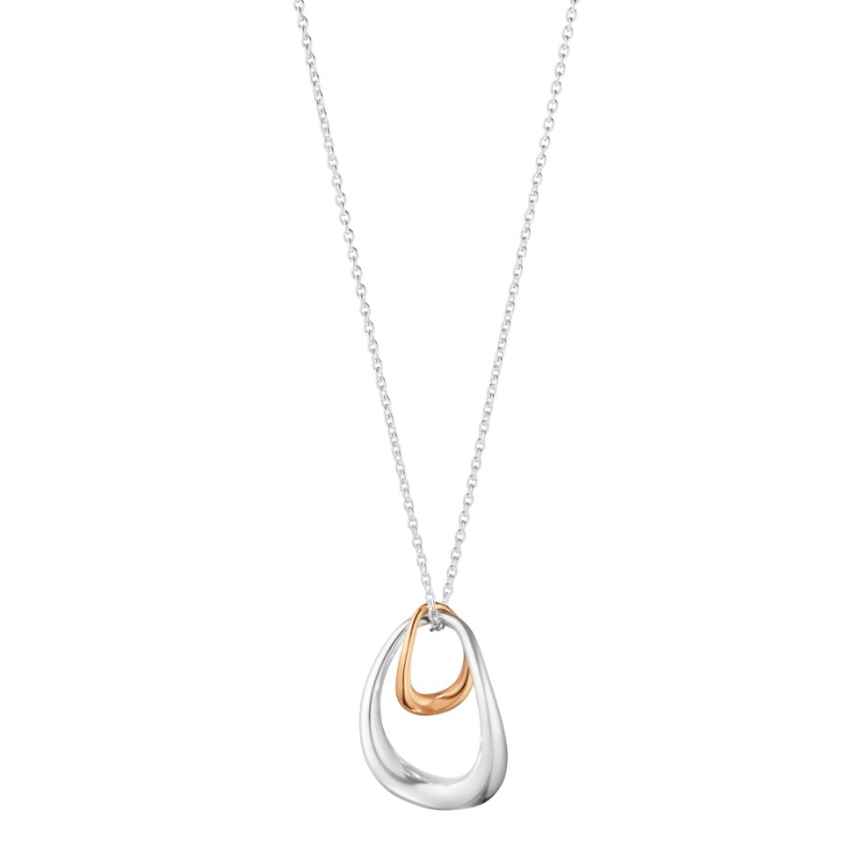 GEORG JENSEN - HALSKJEDE, OFFSPRING ANHENG STOR ROSÉGULL OG SØLV