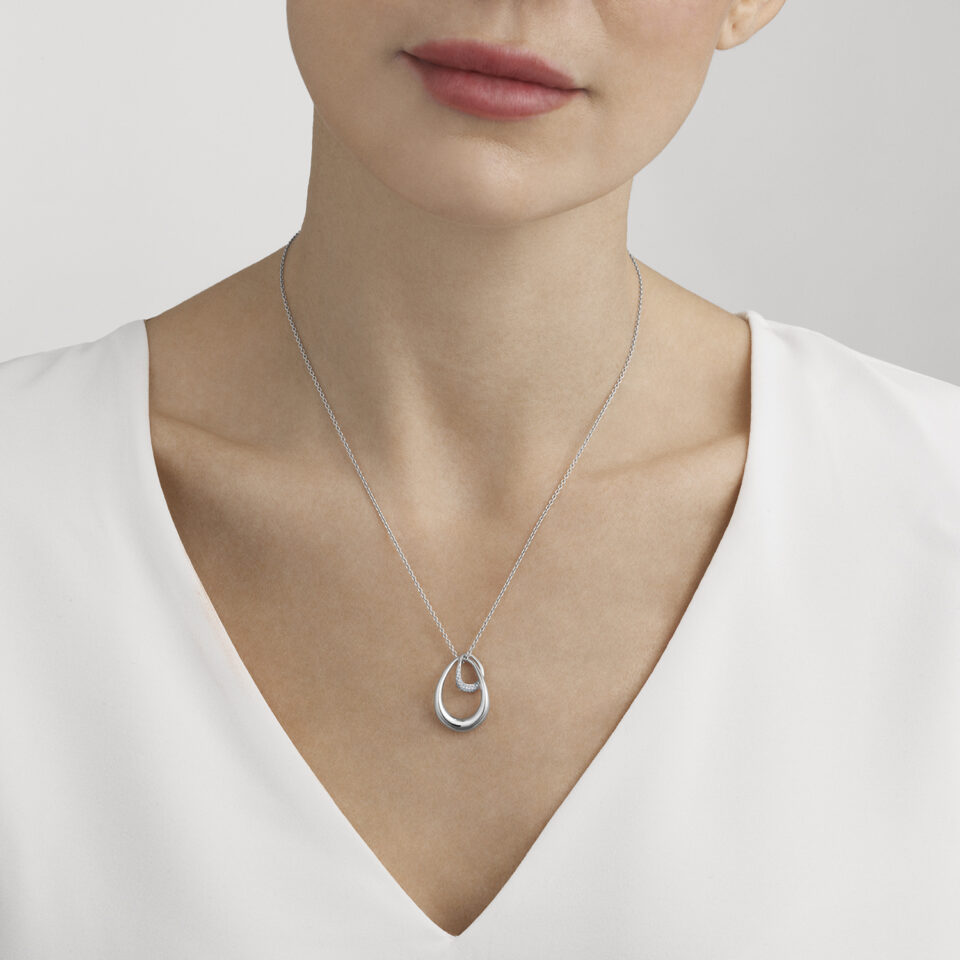 GEORG JENSEN - HALSKJEDE, OFFSPRING ANHENG STOR PAVÉ 0,08 CT. SØLV - STYLING
