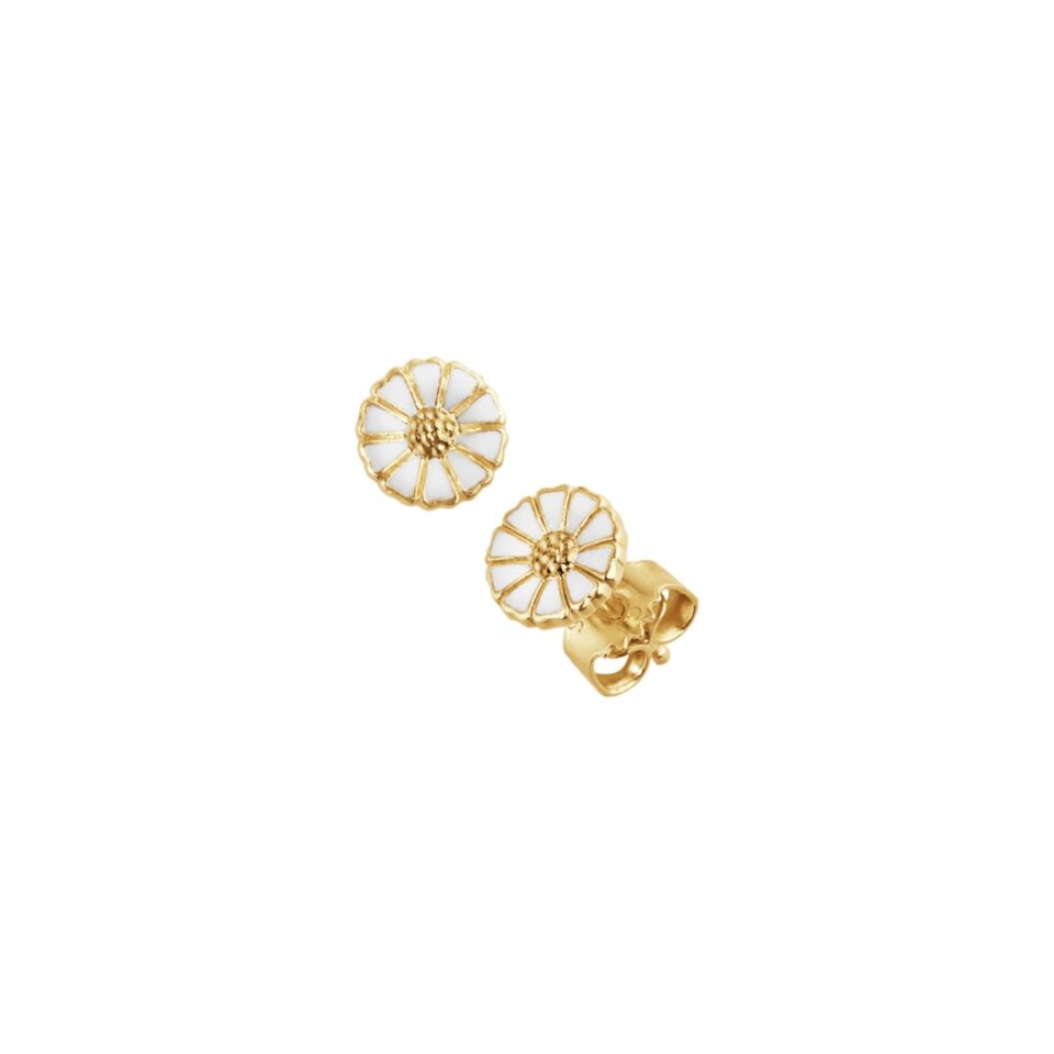 GEORG JENSEN - ØREDOBBER, DAISY MINI FORGYLT SØLV MED HVIT EMALJE
