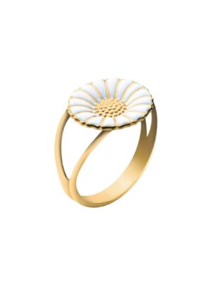 GEORG JENSEN - RING, DAISY LITEN FORGYLT SØLV MED HVIT EMALJE