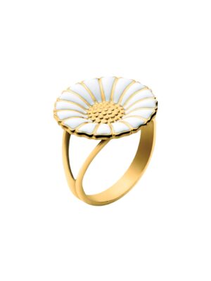 GEORG JENSEN - RING, DAISY STOR FORGYLT SØLV MED HVIT EMALJE