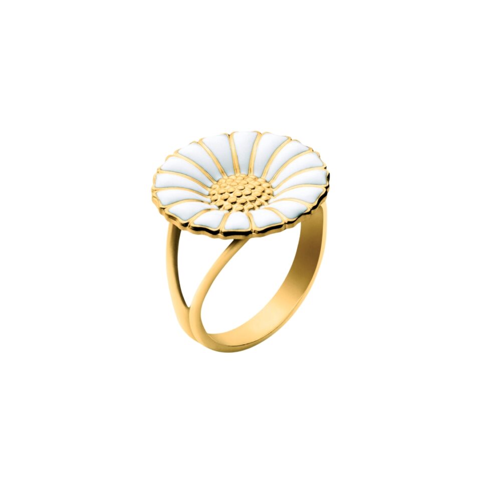 GEORG JENSEN - RING, DAISY STOR FORGYLT SØLV MED HVIT EMALJE