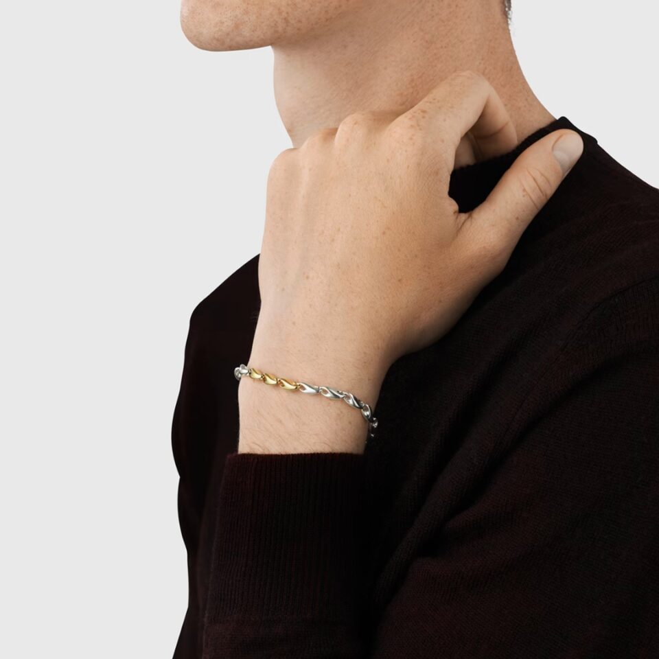 GEORG JENSEN - ARMBÅND, REFLECT LENKE SMALT GULT GULL OG SØLV - STYLING HAN