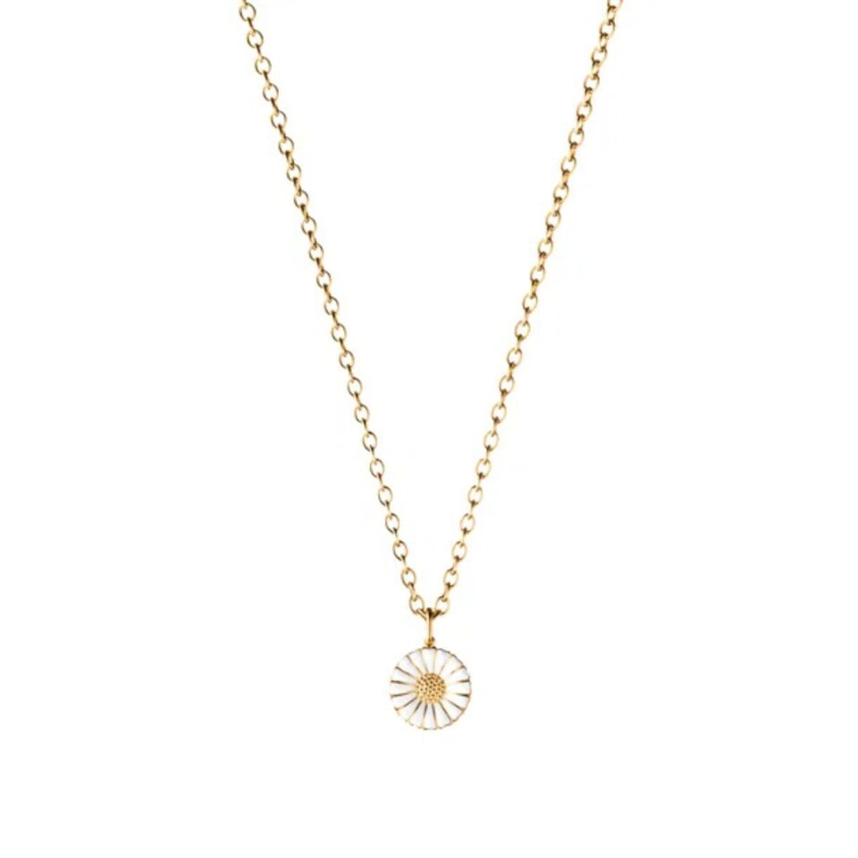 GEORG JENSEN - HALSKJEDE, DAISY ANHENG LITEN FORGYLT SØLV MED HVIT EMALJE