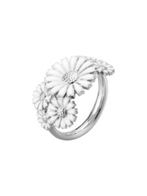 GEORG JENSEN - RING, DAISY FLERBLOMSTRET SØLV MED HVIT EMALJE