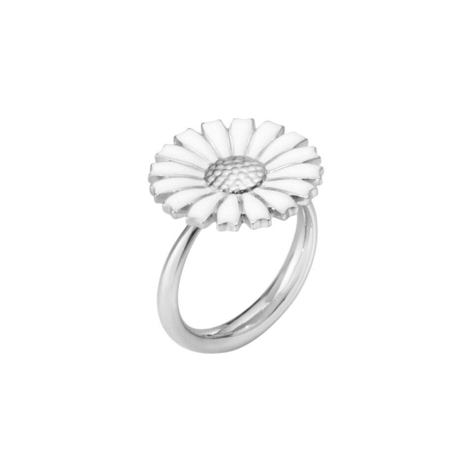 GEORG JENSEN - RING, DAISY ENKEL SØLV MED HVIT EMALJE