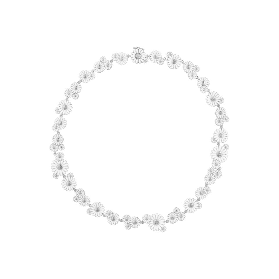 GEORG JENSEN - HALSKJEDE, DAISY COLLIER SØLV MED HVIT EMALJE
