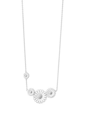 GEORG JENSEN - HALSKJEDE, DAISY ANHENG 4 BLOMSTER SØLV MED HVIT EMALJE