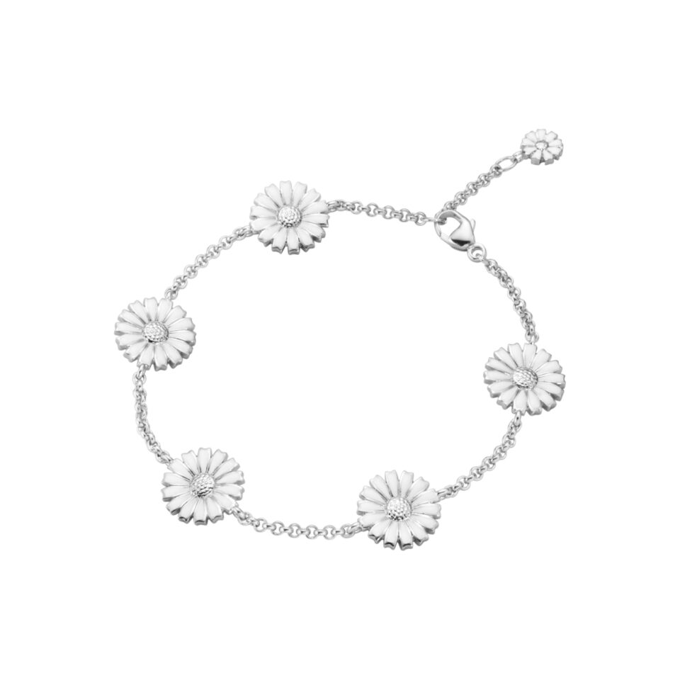 GEORG JENSEN - ARMBÅND, DAISY SØLV MED 6 BLOMSTER OG HVIT EMALJE