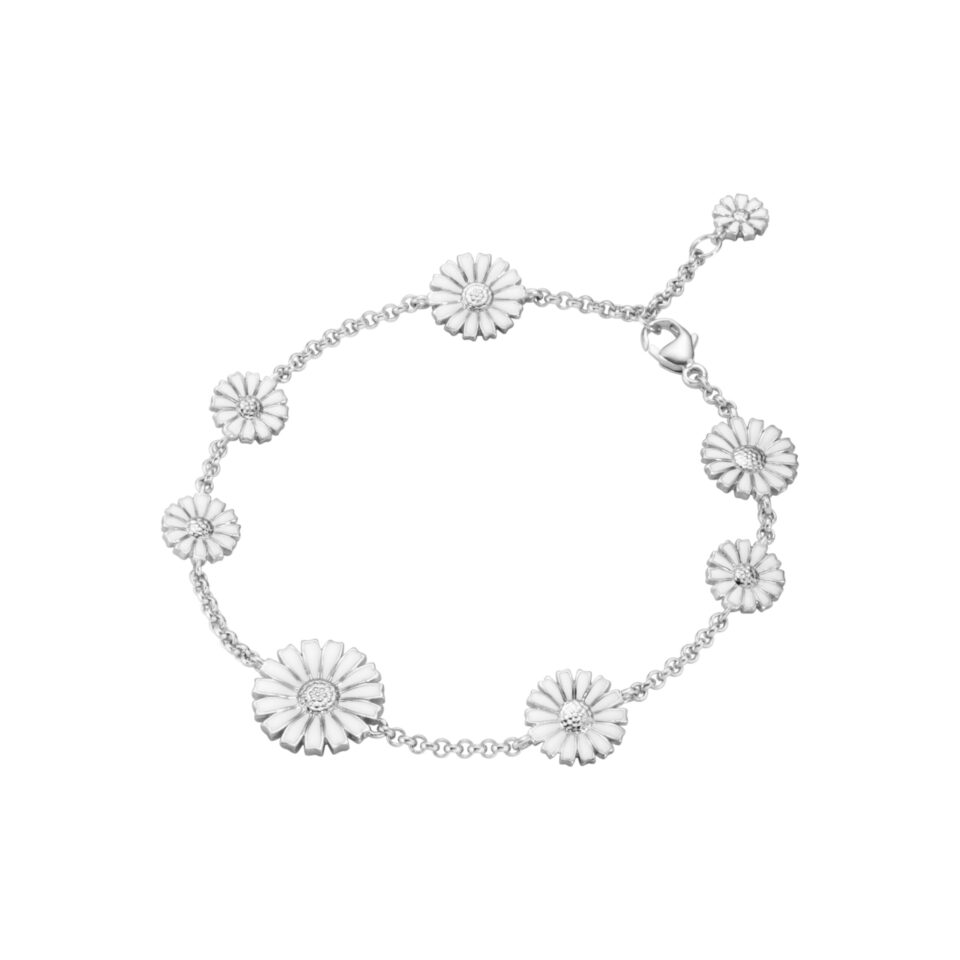 GEORG JENSEN - ARMBÅND, DAISY SØLV MED 8 BLOMSTER OG HVIT EMALJE