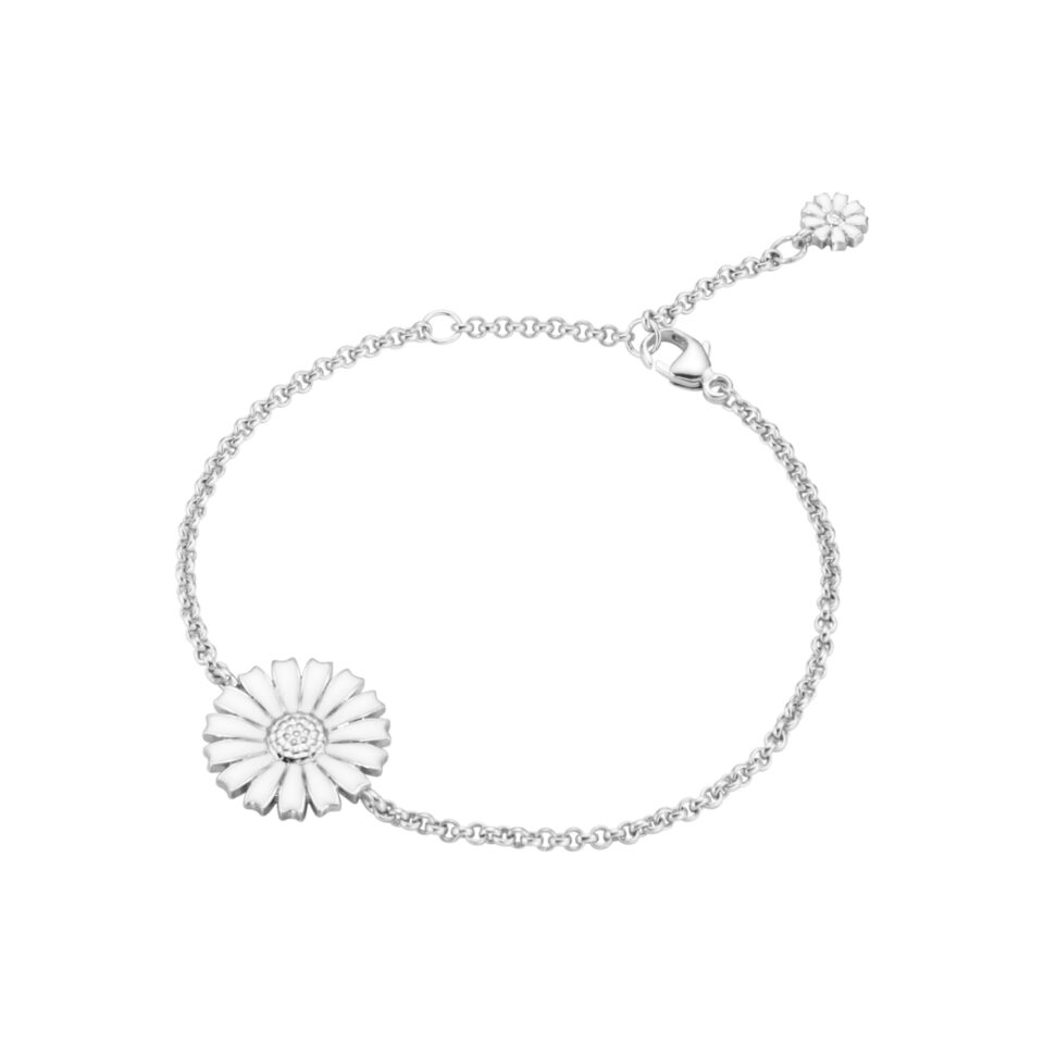 GEORG JENSEN - ARMBÅND, DAISY ENKEL SØLV MED HVIT EMALJE