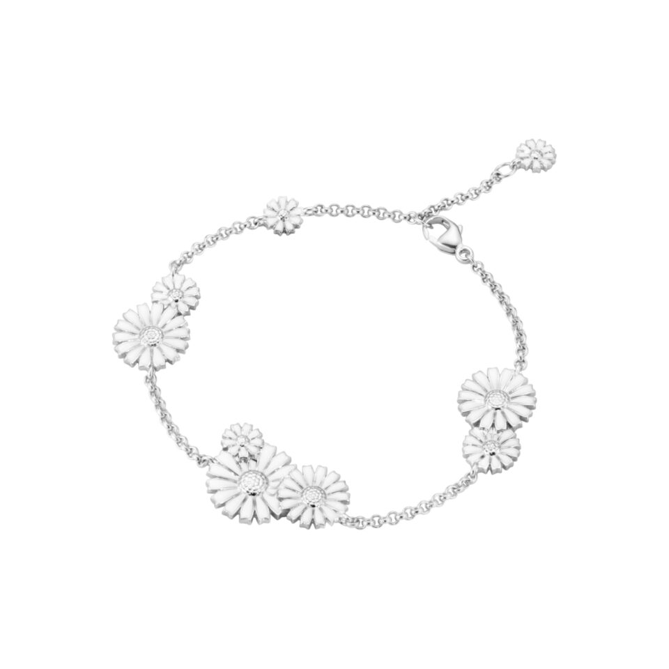 GEORG JENSEN - ARMBÅND, DAISY SØLV MED 9 BLOMSTER OG HVIT EMALJE