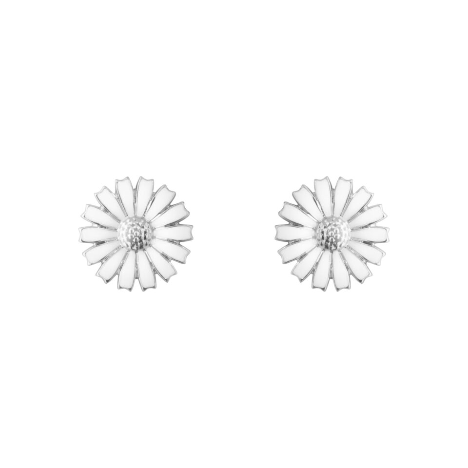 GEORG JENSEN - ØREDOBBER, DAISY SØLV MED HVIT EMALJE