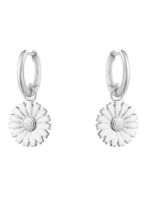 GEORG JENSEN - ØREDOBBER, DAISY HOOPS SØLV MED HVIT EMALJE