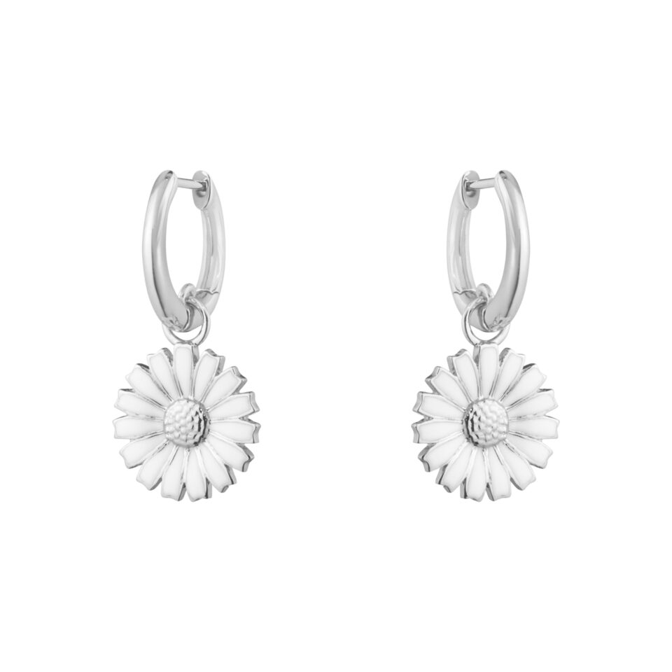 GEORG JENSEN - ØREDOBBER, DAISY HOOPS SØLV MED HVIT EMALJE
