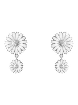 GEORG JENSEN - ØREDOBBER, DAISY DOBBEL BLOMST SØLV MED HVIT EMALJE