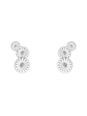 GEORG JENSEN - ØREDOBBER, DAISY MED 3 BLOMSTER SØLV MED HVIT EMALJE