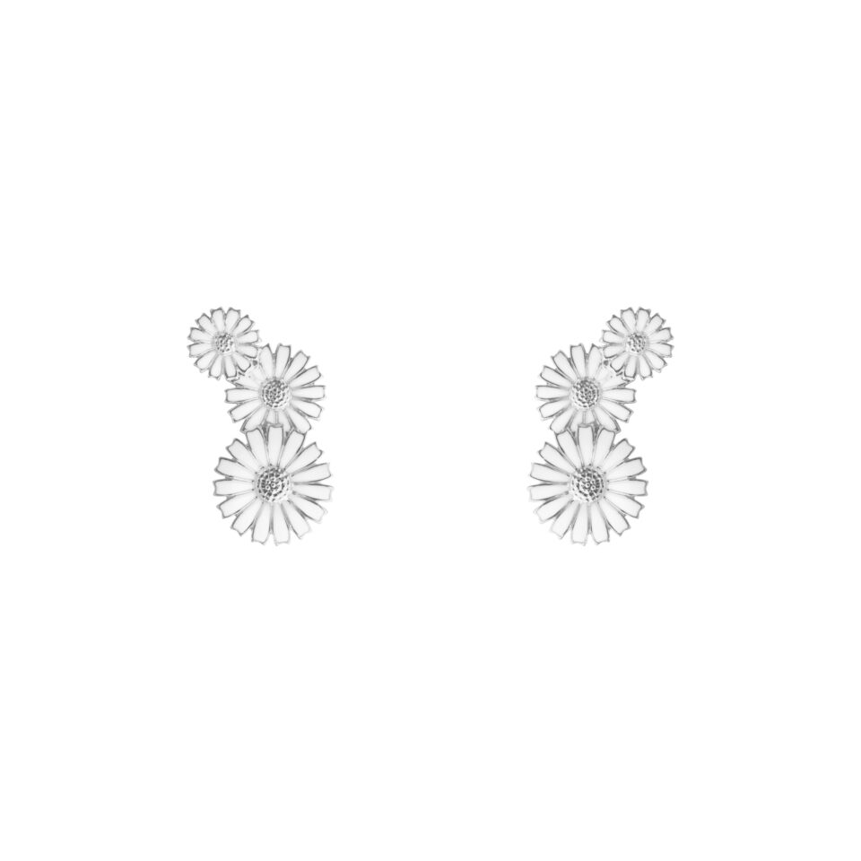 GEORG JENSEN - ØREDOBBER, DAISY MED 3 BLOMSTER SØLV MED HVIT EMALJE