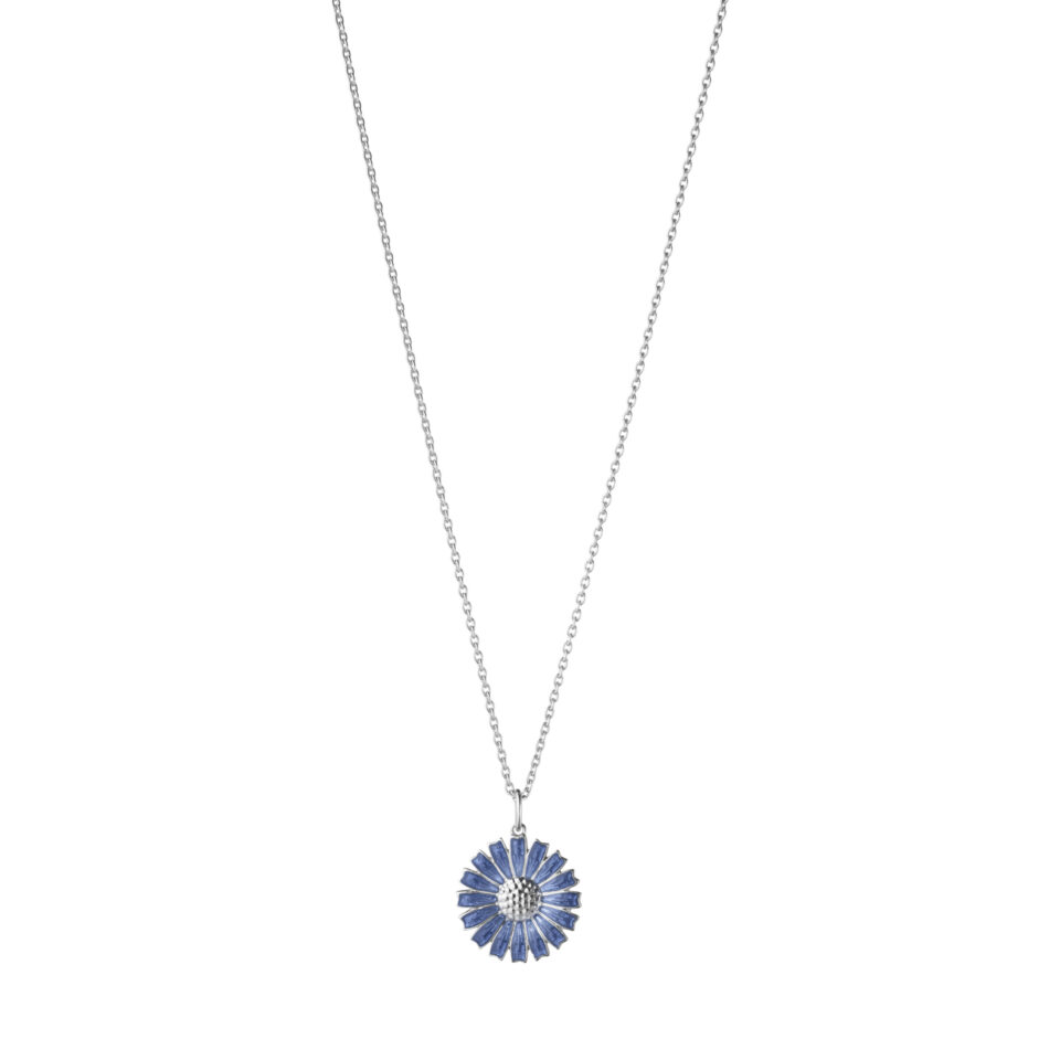 GEORG JENSEN - HALSKJEDE, DAISY ANHENG SØLV MED BLÅ EMALJE