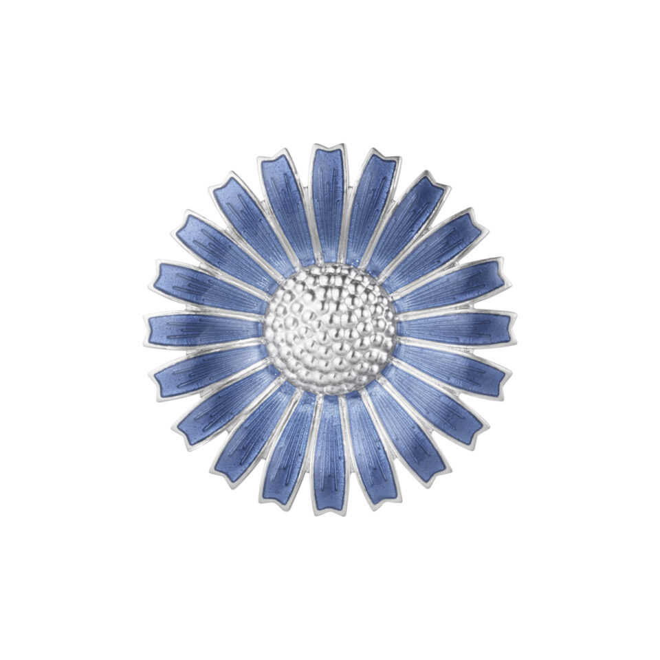 GEORG JENSEN - BROSJE, DAISY SØLV MED BLÅ EMALJE