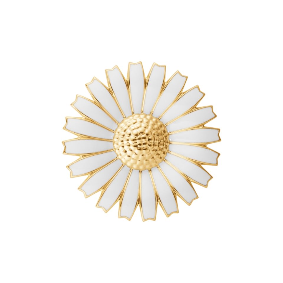 GEORG JENSEN - BROSJE, DAISY MINNEBROSJE FORGYLT SØLV MED HVIT EMALJE