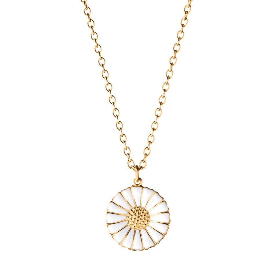 GEORG JENSEN - HALSKJEDE, DAISY ANHENG STOR FORGYLT SØLV MED HVIT EMALJE
