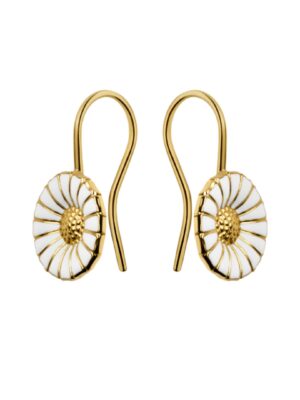 GEORG JENSEN - ØREDOBBER, DAISY HENGENDE FORGYLT SØLV MED HVIT EMALJE