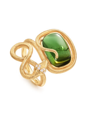 Ring, Snakes liten Grønn Turmalin og Diamanter 0,04 ct TW.VS.