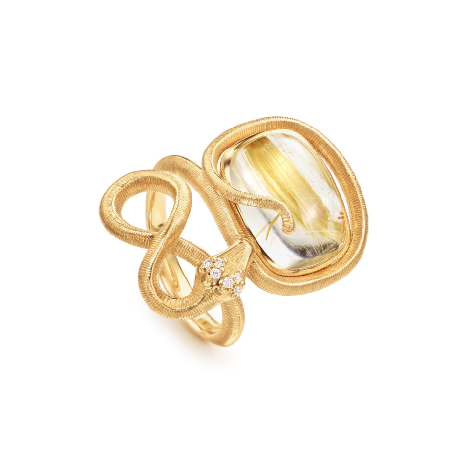 Ring, Snakes liten Rutilkvarts og Diamanter 0,04 ct TW.VS.