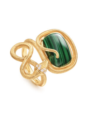 Ring, Snakes liten Malakitt og Diamanter 0,04 ct TW.VS.