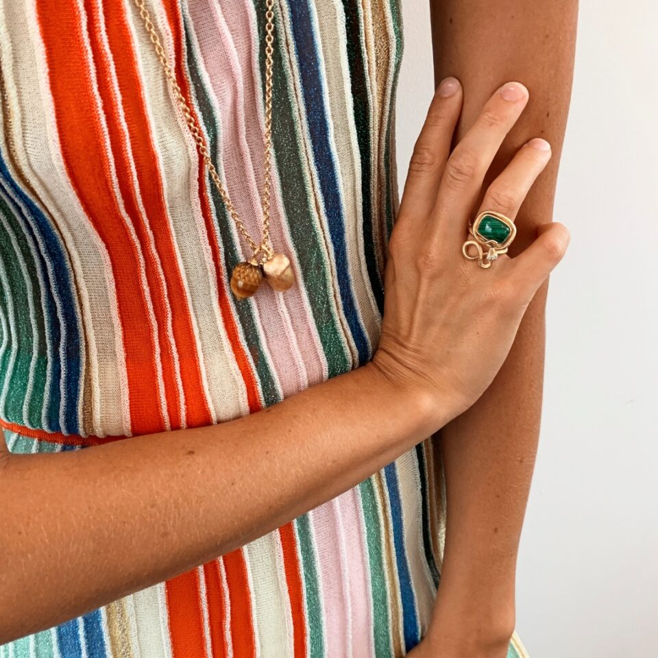 Ring, Snakes liten Malakitt og Diamanter 0,04 ct TW.VS.