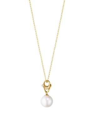 GEORG JENSEN - HALSKJEDE, MAGIC ANHENG MED PERLE OG DIAMANTER 0,04 CT. GULT GULL