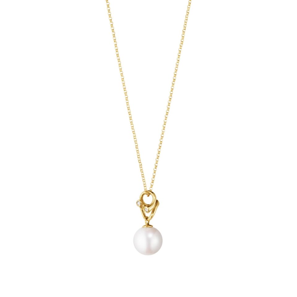 GEORG JENSEN - HALSKJEDE, MAGIC ANHENG MED PERLE OG DIAMANTER 0,04 CT. GULT GULL