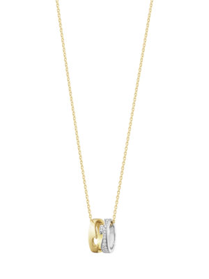 GEORG JENSEN - HALSKJEDE, FUSION ANHENG ÅPEN PAVÉ 0,22 CT. GULT GULL OG HVITT GULL