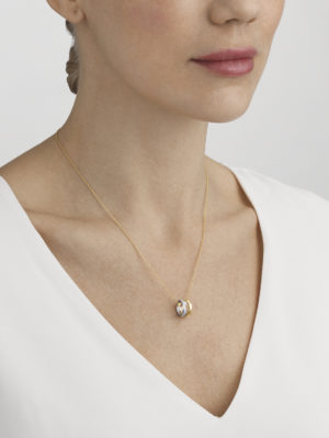 GEORG JENSEN - HALSKJEDE, FUSION ANHENG ÅPEN PAVÉ 0,22 CT. GULT GULL OG HVITT GULL - STYLING