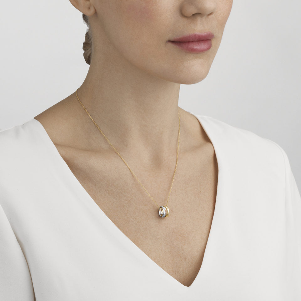GEORG JENSEN - HALSKJEDE, FUSION ANHENG ÅPEN PAVÉ 0,22 CT. GULT GULL OG HVITT GULL - STYLING
