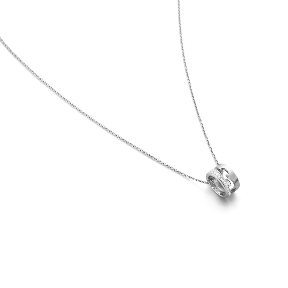 GEORG JENSEN - HALSKJEDE, FUSION ANHENG ÅPEN PAVÉ 0,22 CT. HVITT GULL - DETALJER