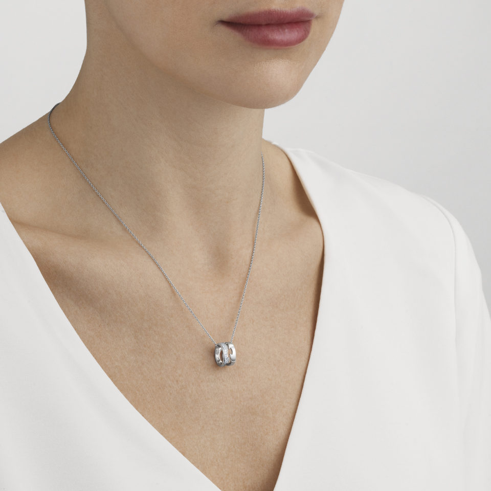 GEORG JENSEN - HALSKJEDE, FUSION ANHENG ÅPEN PAVÉ 0,22 CT. HVITT GULL - STYLING