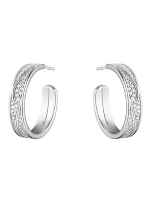 GEORG JENSEN - ØREDOBBER, FUSION HOOPS STORE PAVÉ 0,54 CT. HVITT GULL