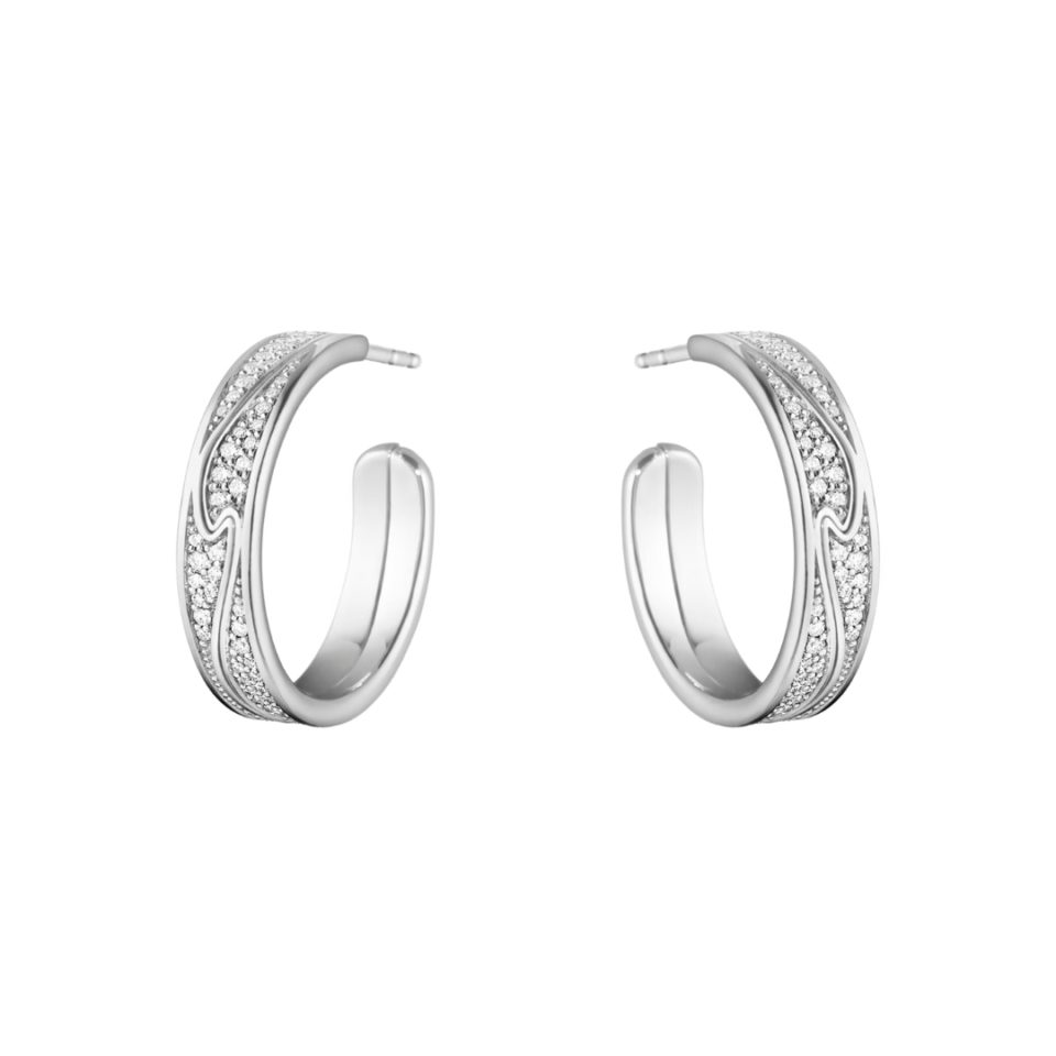 GEORG JENSEN - ØREDOBBER, FUSION HOOPS STORE PAVÉ 0,54 CT. HVITT GULL