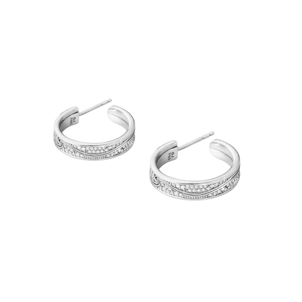 GEORG JENSEN - ØREDOBBER, FUSION HOOPS STORE PAVÉ 0,54 CT. HVITT GULL - DETALJER