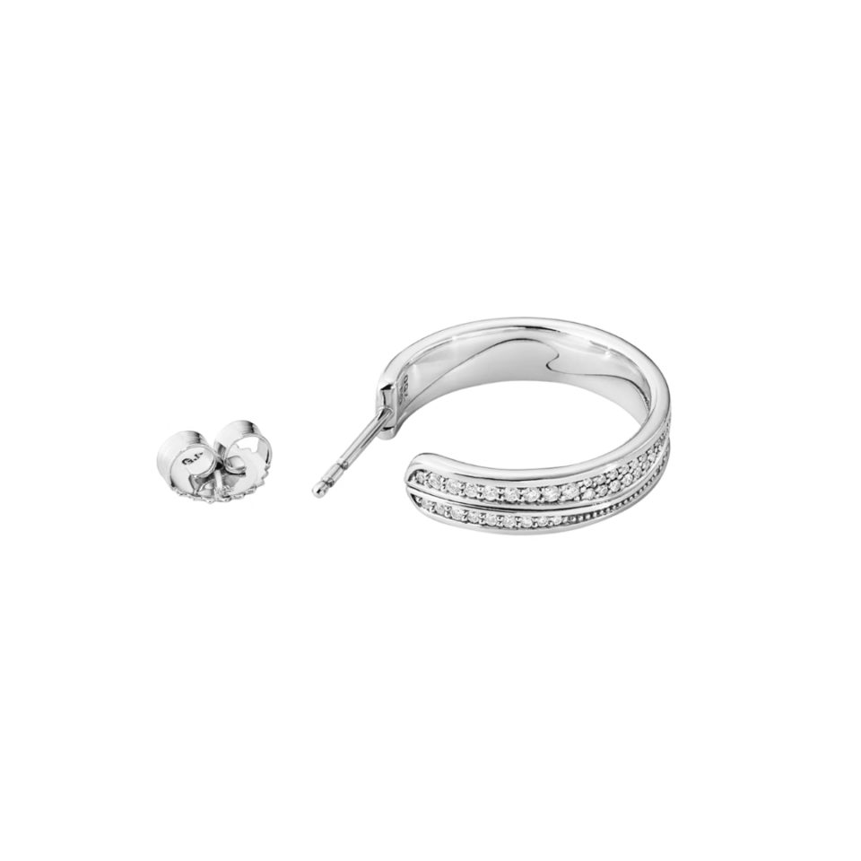 GEORG JENSEN - ØREDOBBER, FUSION HOOPS STORE PAVÉ 0,54 CT. HVITT GULL - DETALJER