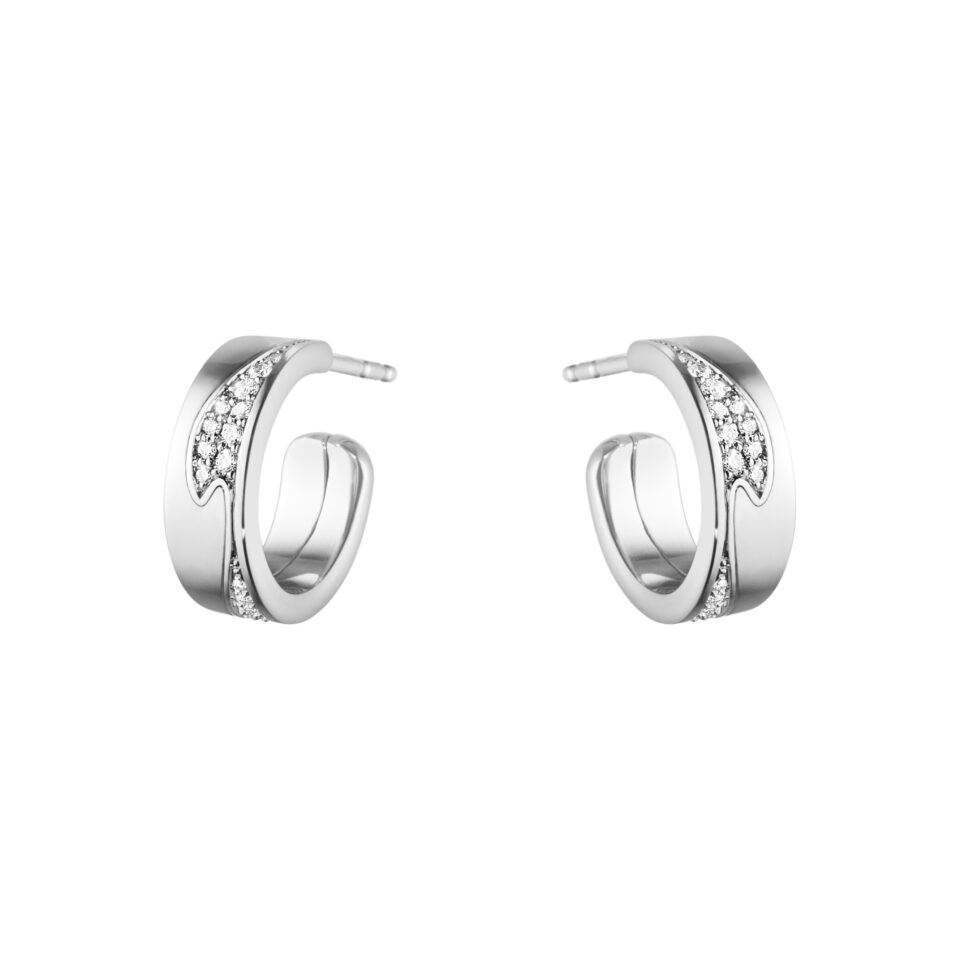 GEORG JENSEN - ØREDOBBER, FUSION HOOPS SMÅ MED DIAMANTER 0,18 CT. HVITT GULL